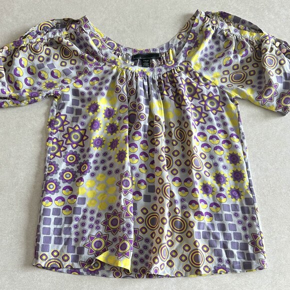 Silk Purple Pattern Blouse with Shoulder Cutouts ASO Alex Russo - Picture 4 of 8